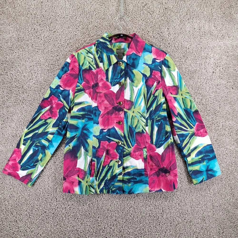 Additions by Chico's Jacket Womens 3 Multicolor Floral Print Collar Button Front
